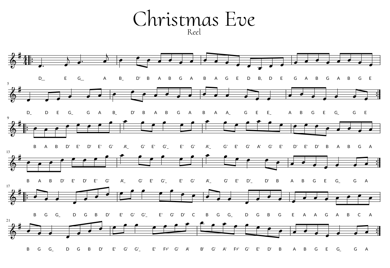Image Showing Notation for Reel Christmas Eve